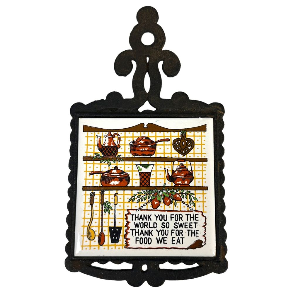 Vintage Made in Japan Cast Iron Kitchen Wall Hanging Trivet 1970s